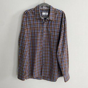 Bugatchi Uomo Button Up Shirt Mens Large L Brown Plaid Shaped Fit